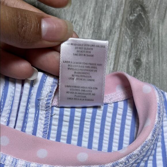 Ruffle Butts Blue and Pink Striped Swim Top| 18-24m - Picture 4 of 4